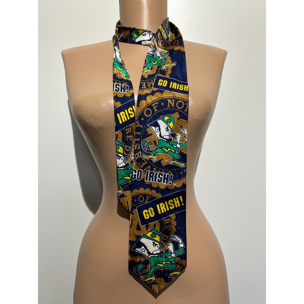 RM Sport Notre Dame Fighting Irish Silk Tie Navy Blue Gold Go Irish Leprechaun